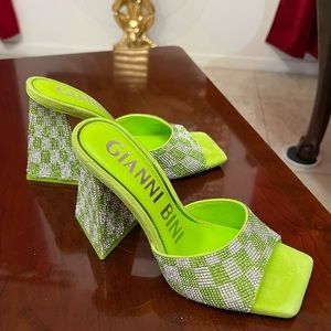 New green Gianni Bini Checkered Rhinestone Square Toe Dress Sandals